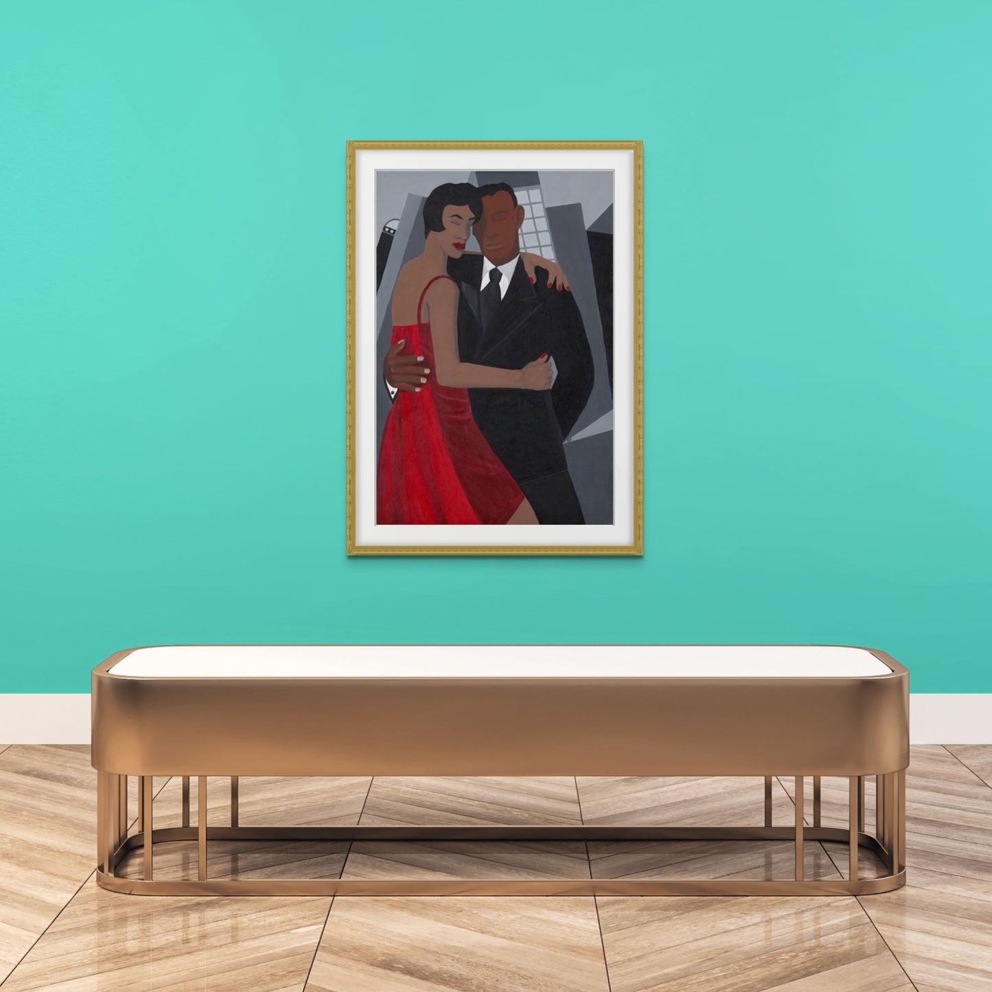 Night on the Town - Framed Fine Art Print - Black Love Art - framed in a gallery in gold