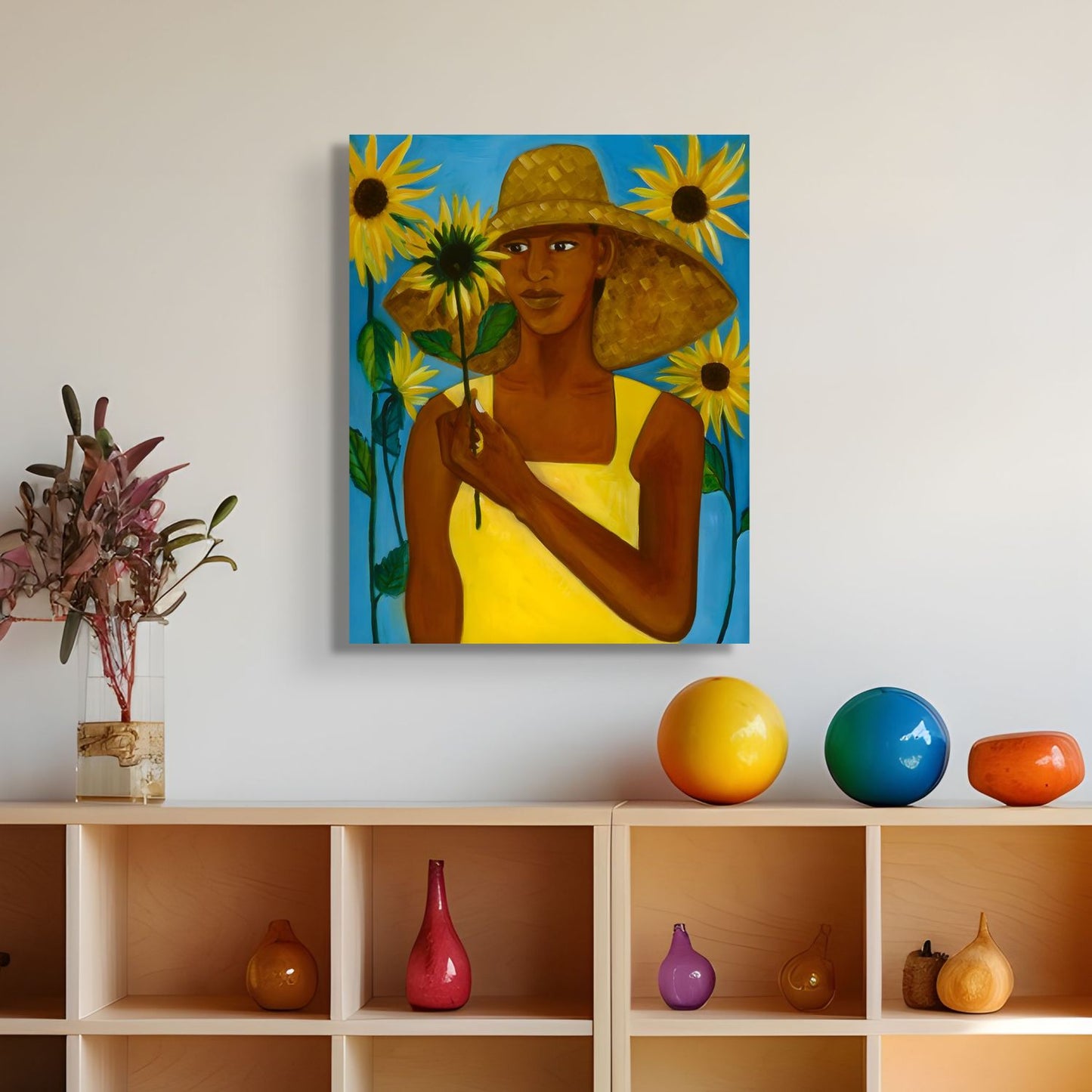 Girl With Sunflower - Stretched Canvas Print - Antionette's Artistry