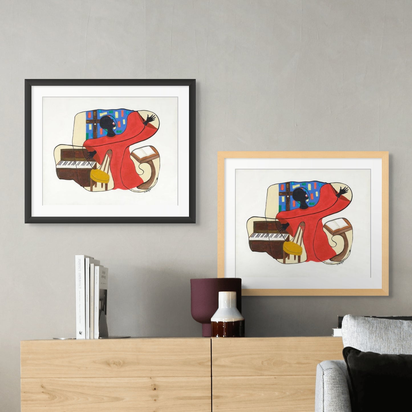 Glory - Continuous Line Fine Art Print - Black Gospel Art - framed in oak and black wood .