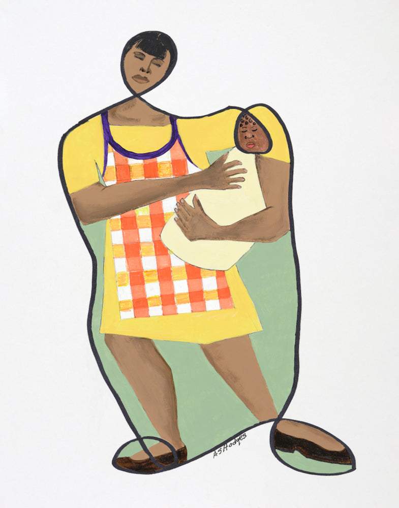 Mama's Little Baby - Continuous Line Fine Print - Black Motherhood Art - African american art for baby girl