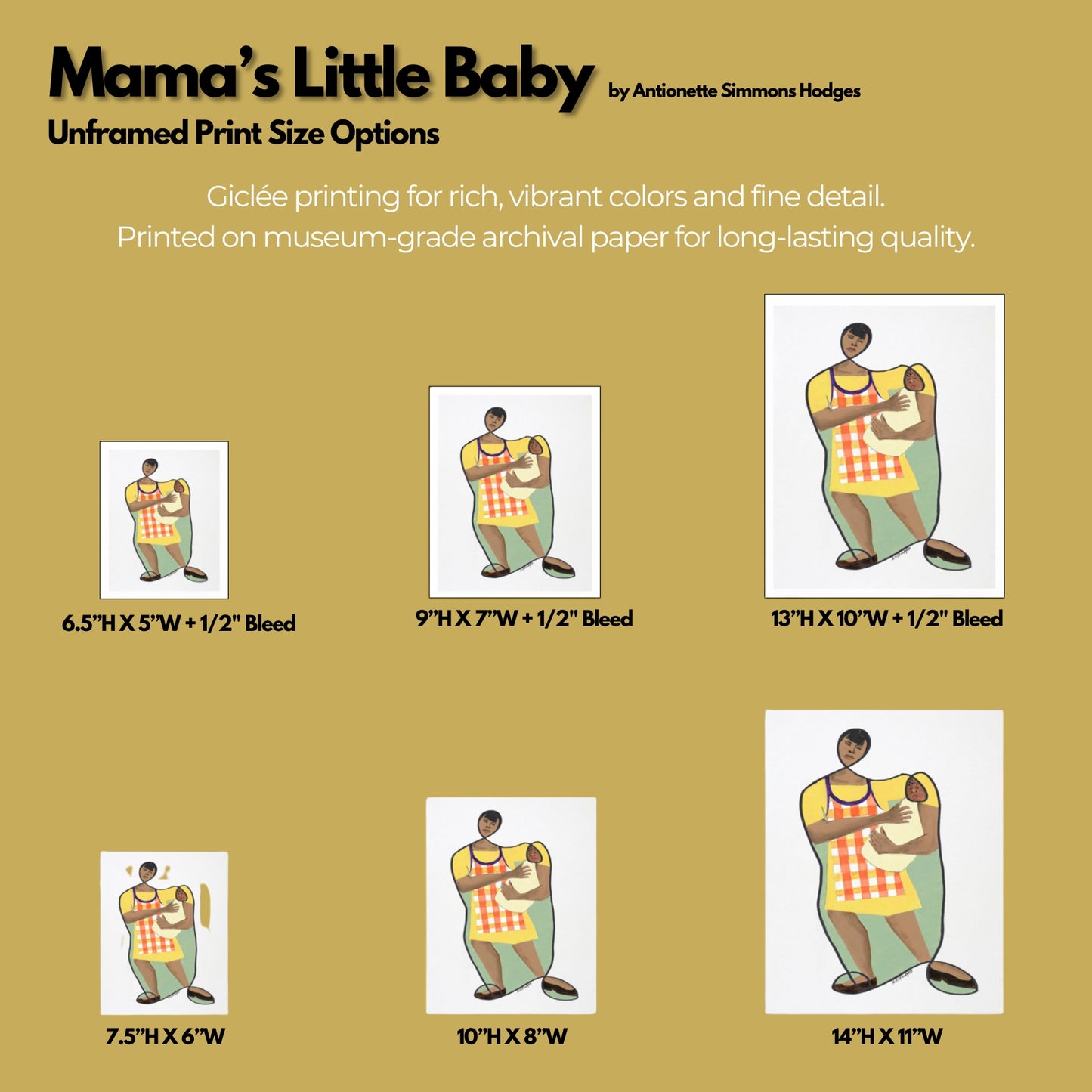 Mama's Little Baby - Continuous Line Fine Print - black motherhood Art - diagram showing print scale and sizing
