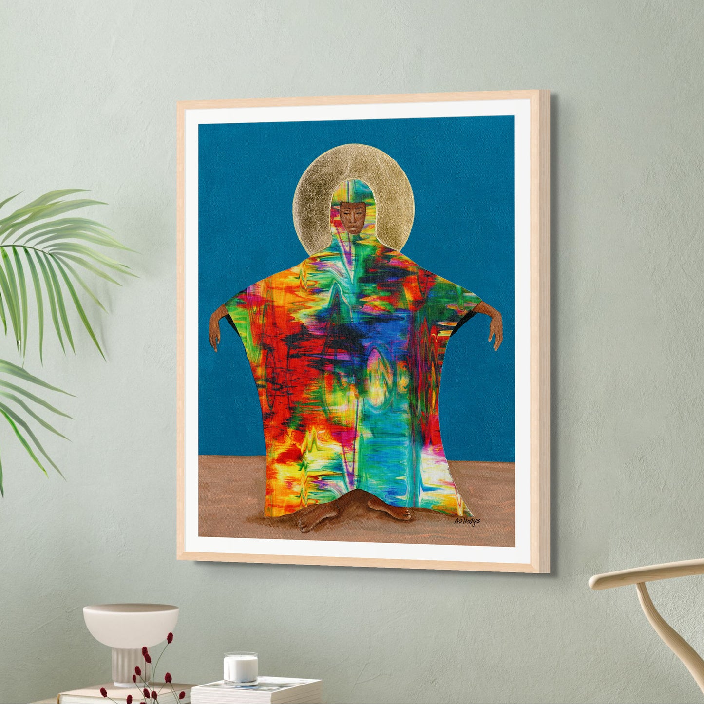 Mother Earth - Framed Fine Art Print - Afrofuturist Print - framed in light wood hun on wall