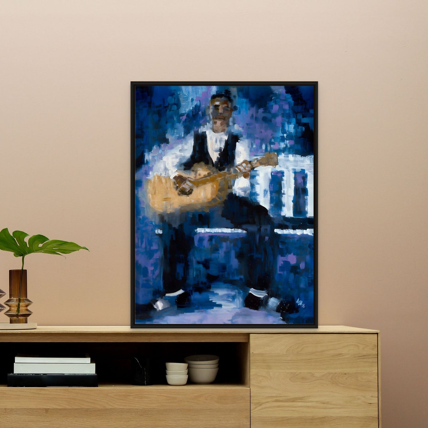 Country Rhythm - Framed Stretched Canvas – Black Musician Art - Guitar Player Print - black female art