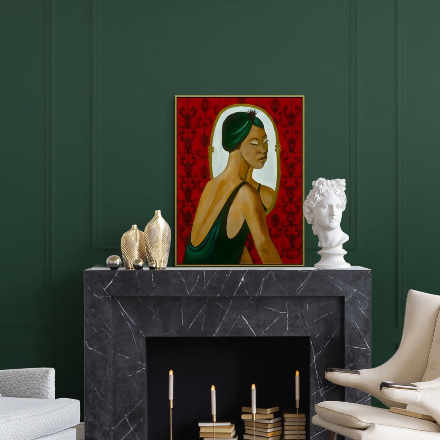 Woman in the Mirror - Framed Stretched Canvas Print - Antionette's Artistry