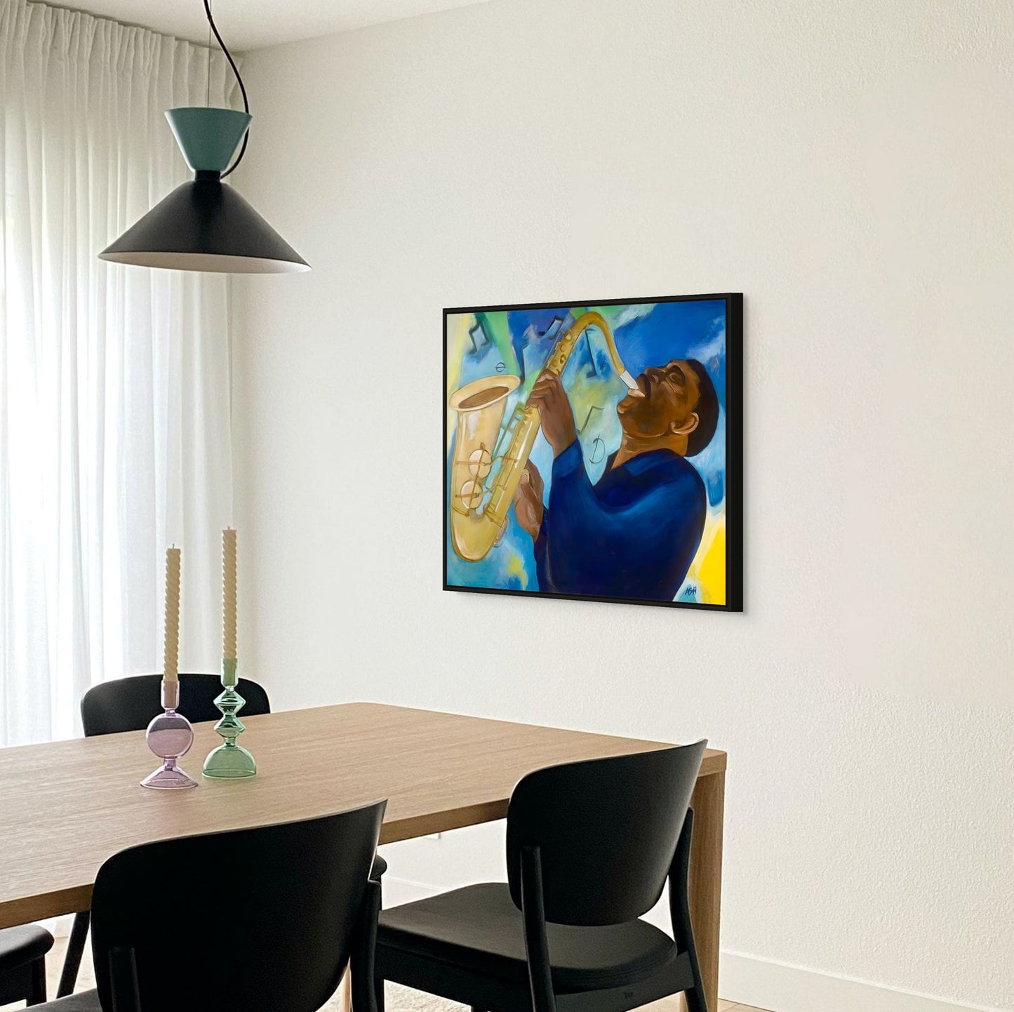 Groovin' - Framed Canvas Print - Art for Jazz Music lovers - black artwork for dining room