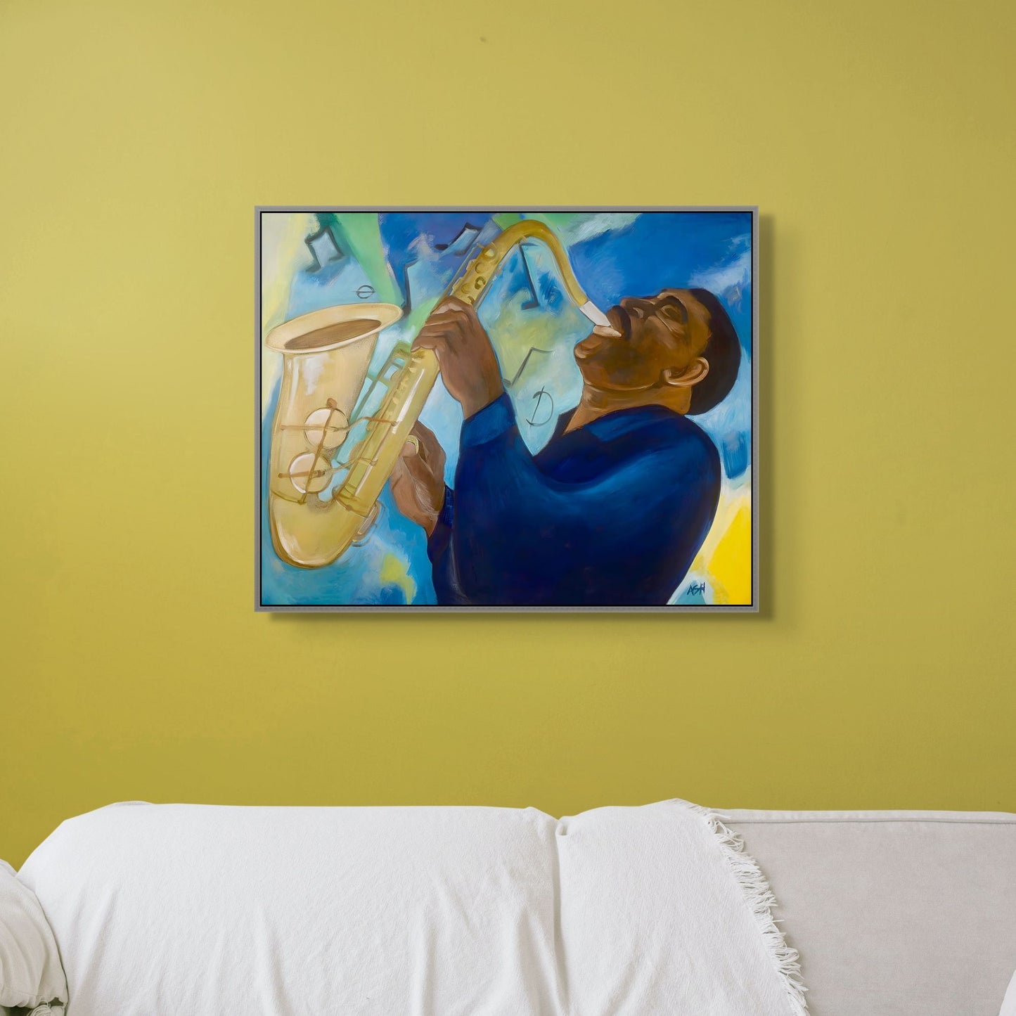 Groovin' - Framed Canvas Print - Art for Jazz Music lovers - hung above sofa in living room