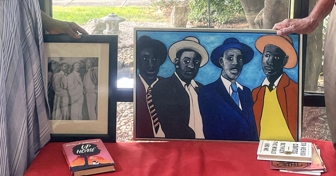 Four Guys black dandyism art print by Antionette Simmons Hodges featuring four stylish Black men