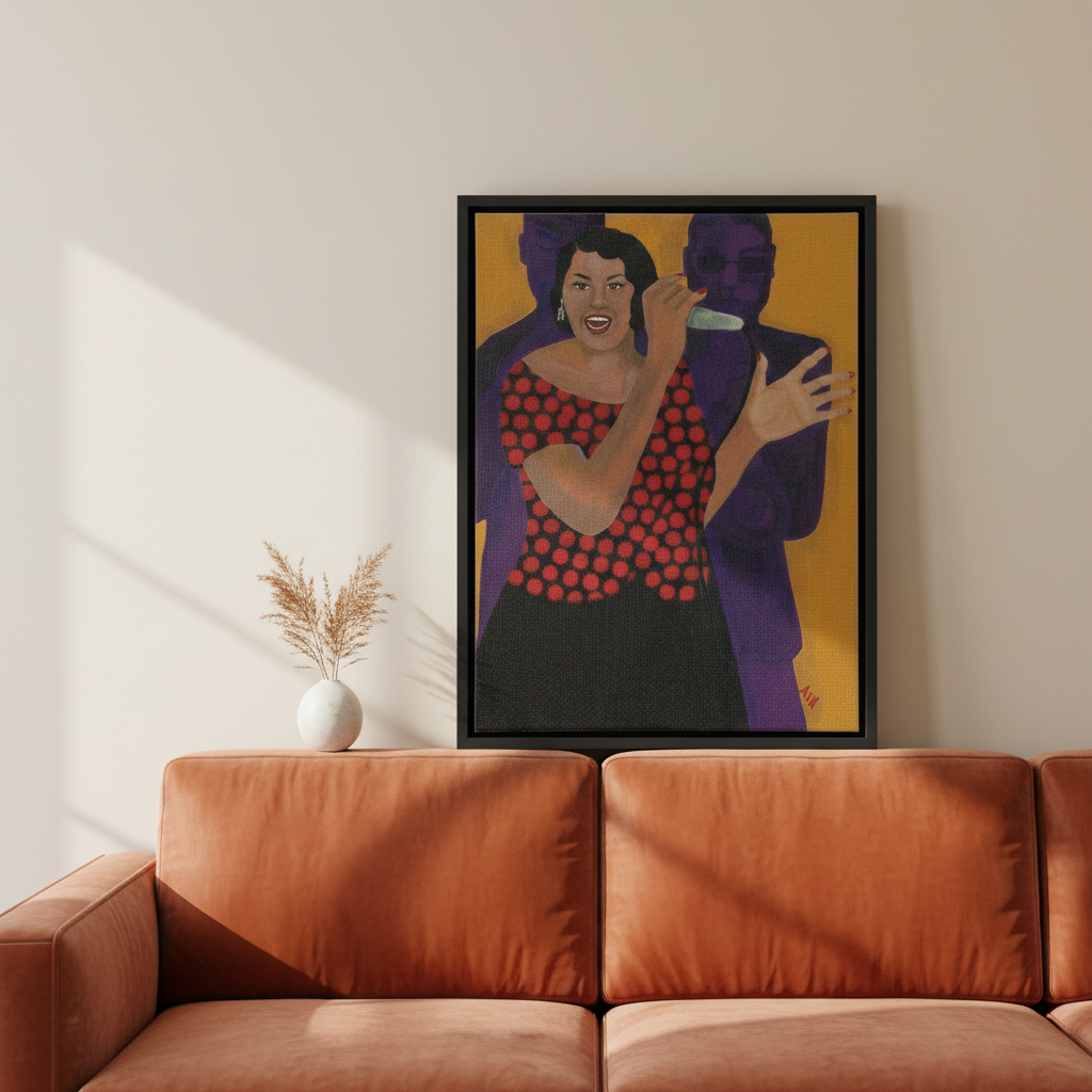 Black jazz singer framed canvas art — African American Black History Month art by Antionette Simmons Hodges