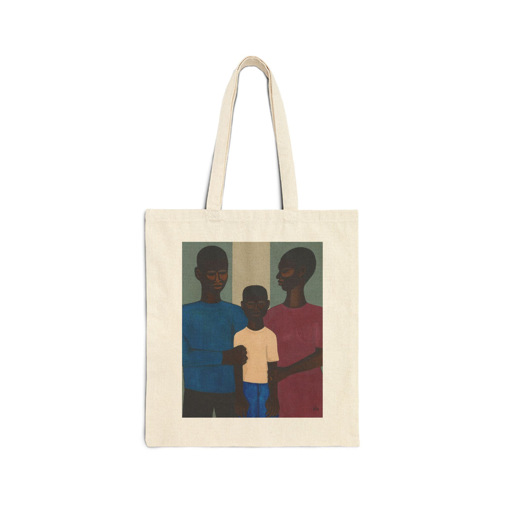 Black Family Art Tote Bag flatlay — wearable Black family portrait art on cotton canvas