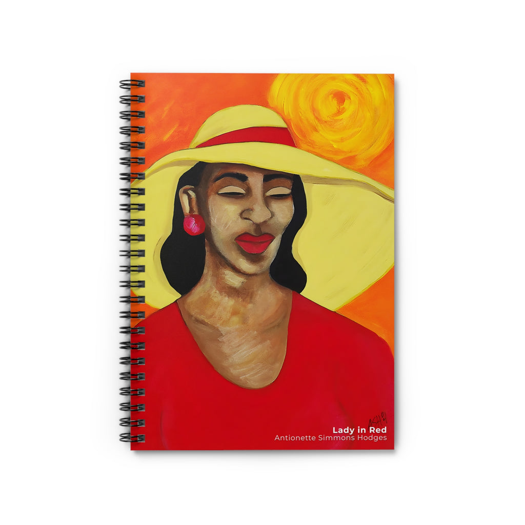 Lady in Red Spiral Notebook | Woman in Wide Hat Illustration, Ruled Journal