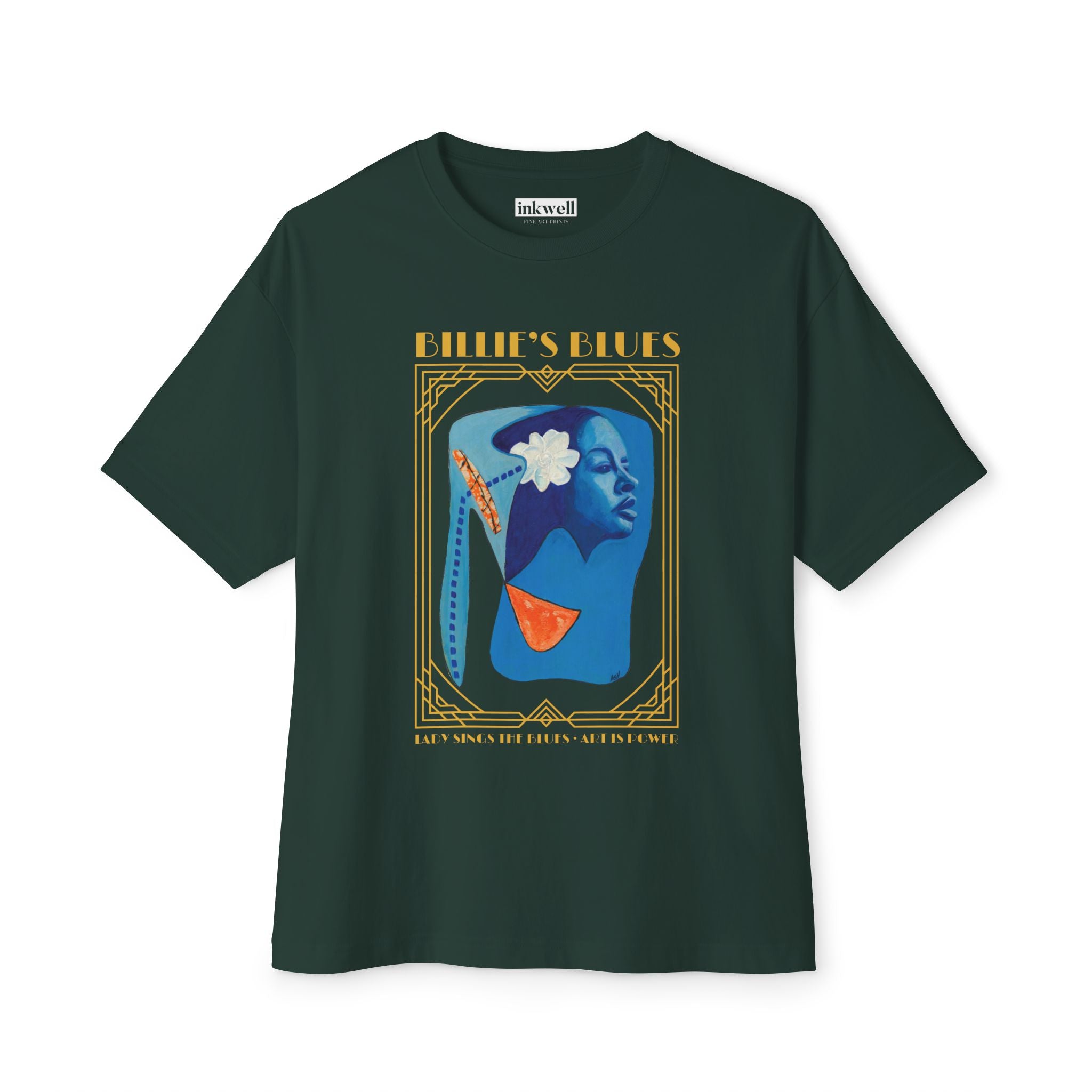 Billie Holiday Art Deco tee product mockup — Art Is Power Vol. I | Inkwell Fine Art Prints