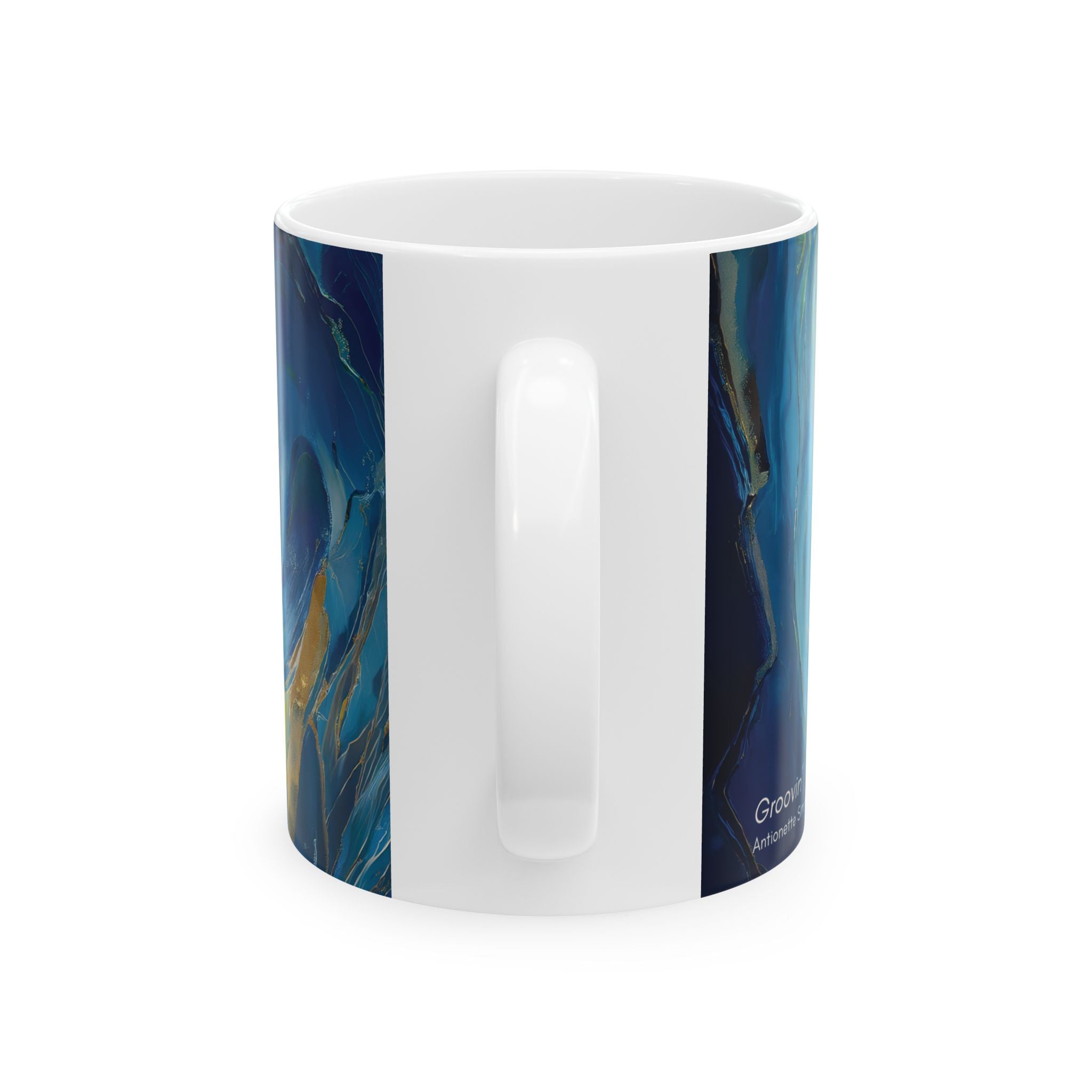 Groovin' jazz saxophone art mug wraparound print — Black music art on glossy ceramic coffee cup