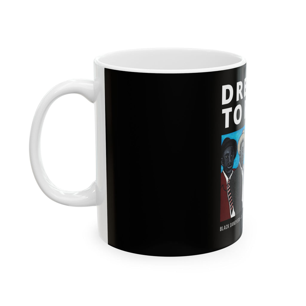 Four Guys Dressed to Reign ceramic mug 11oz product view — Art Is Power Vol. I by Inkwell Fine Art Prints