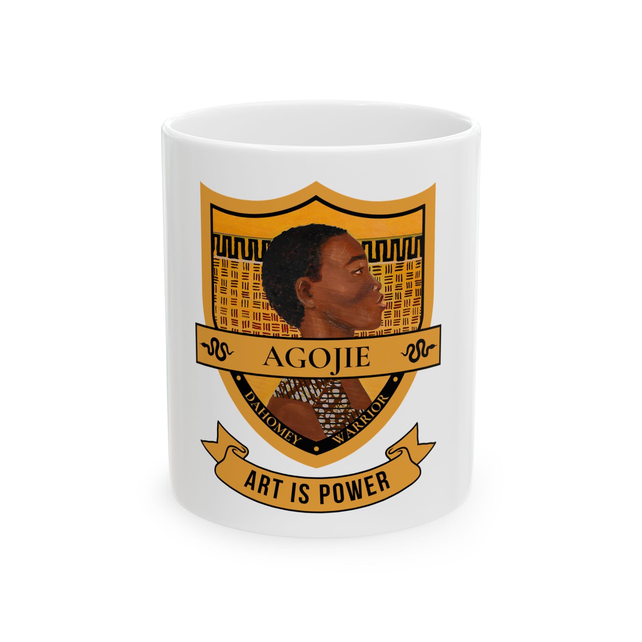 Dahomey Warrior ceramic mug white product reference view — Art Is Power Vol. I by Inkwell Fine Art Prints