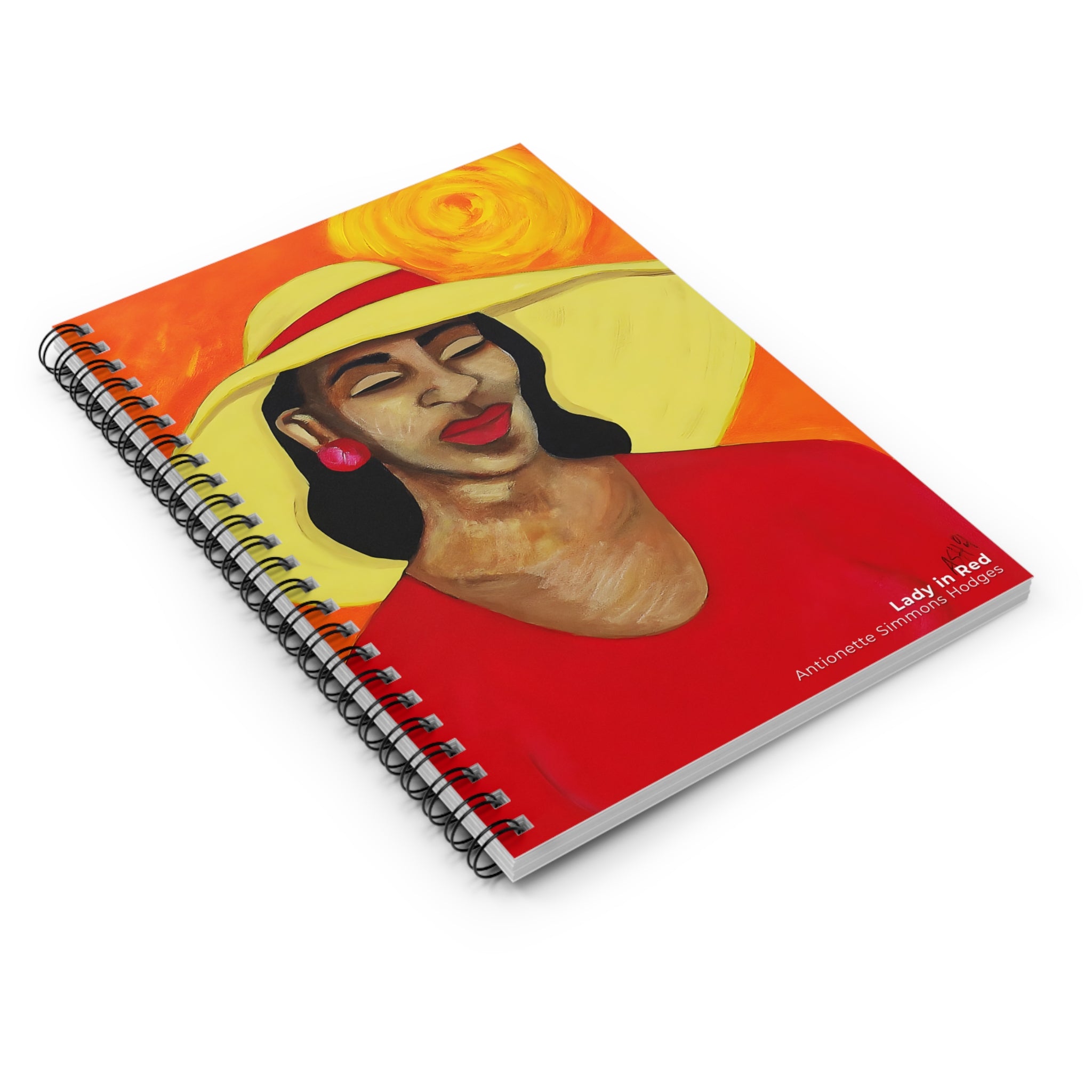 Lady in Red Spiral Notebook | Woman in Wide Hat Illustration, Ruled Journal