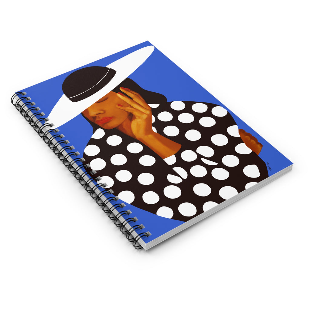 Black and White Polka Dot Spiral Notebook | African American Woman Art, Ruled Journal, 6"x8"
