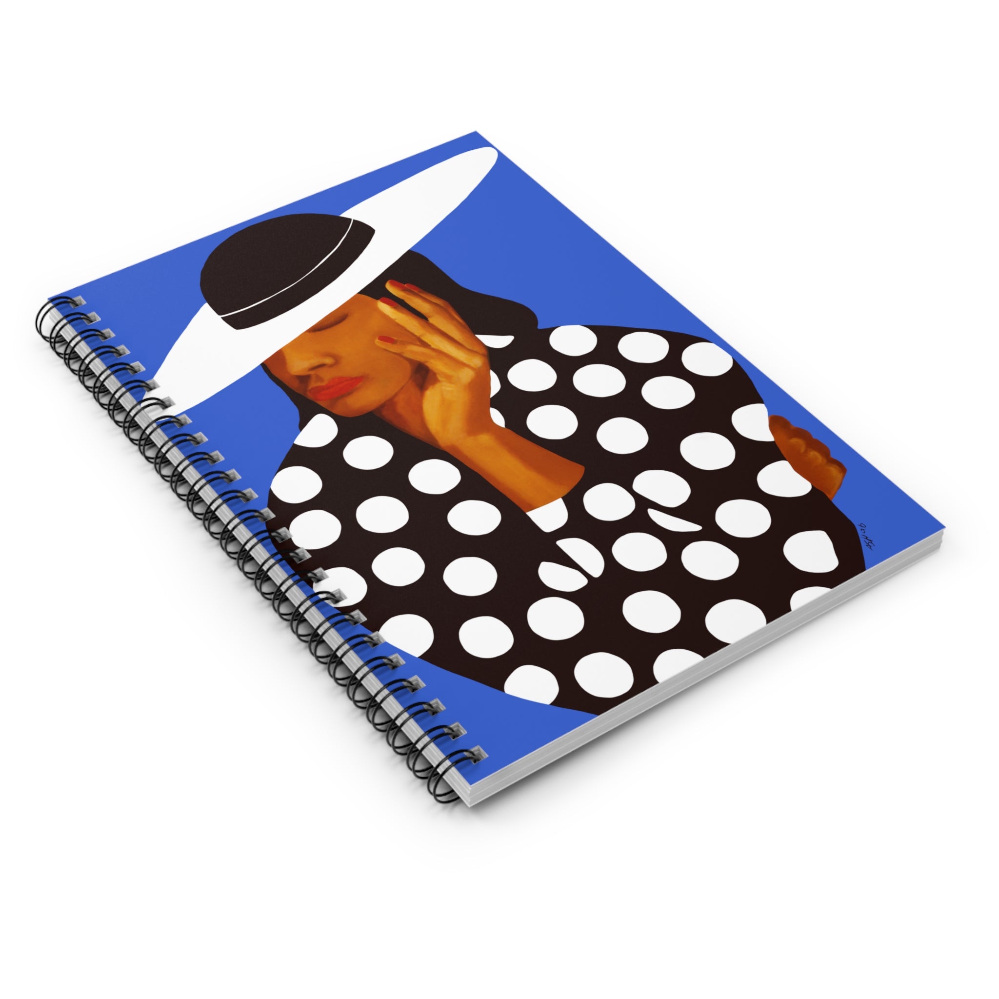 Black and White Polka Dot Spiral Notebook | African American Woman Art, Ruled Journal, 6"x8"
