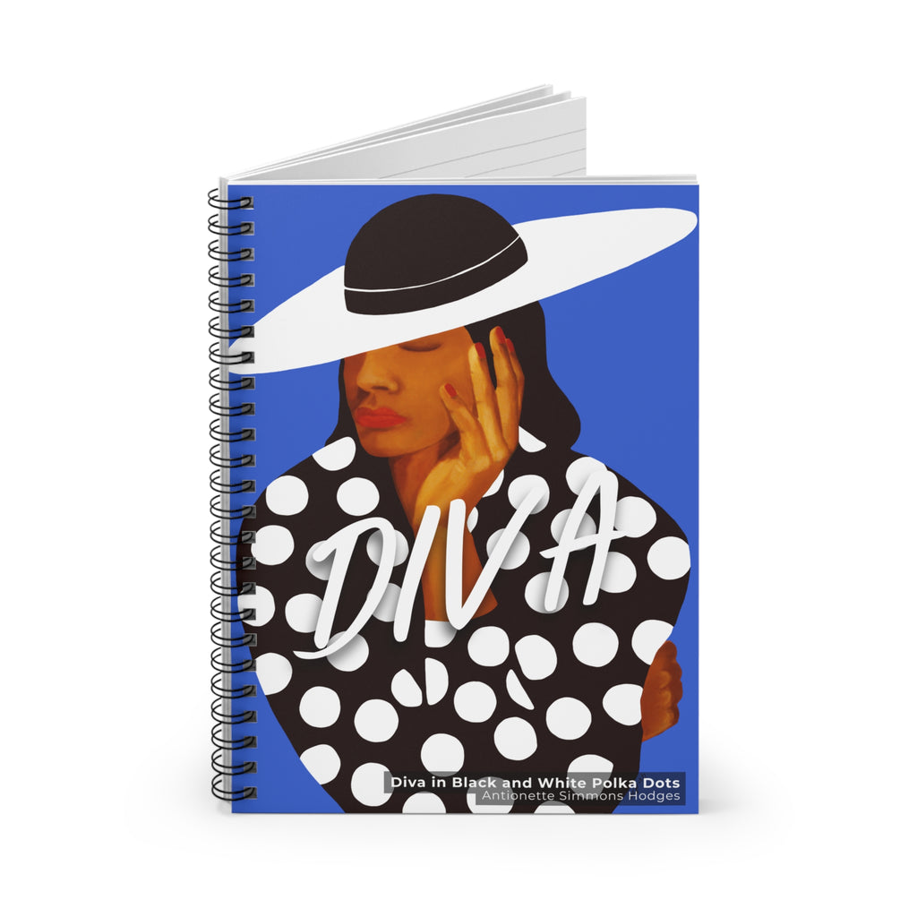 Diva in Black and White Polka Dots Spiral Notebook | Black Woman Art, Ruled Journal, 6"x8"