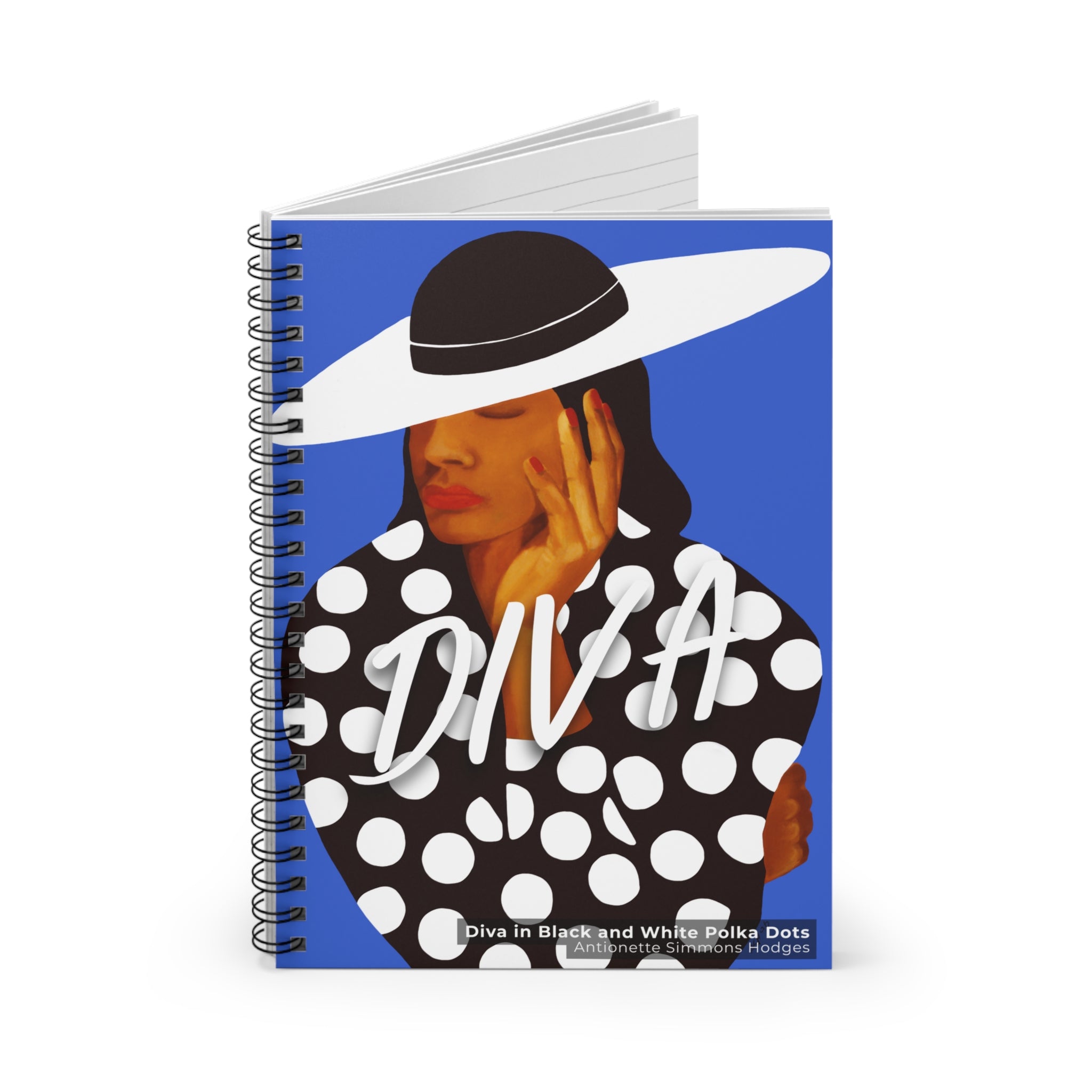 Diva in Black and White Polka Dots Spiral Notebook | Black Woman Art, Ruled Journal, 6"x8"