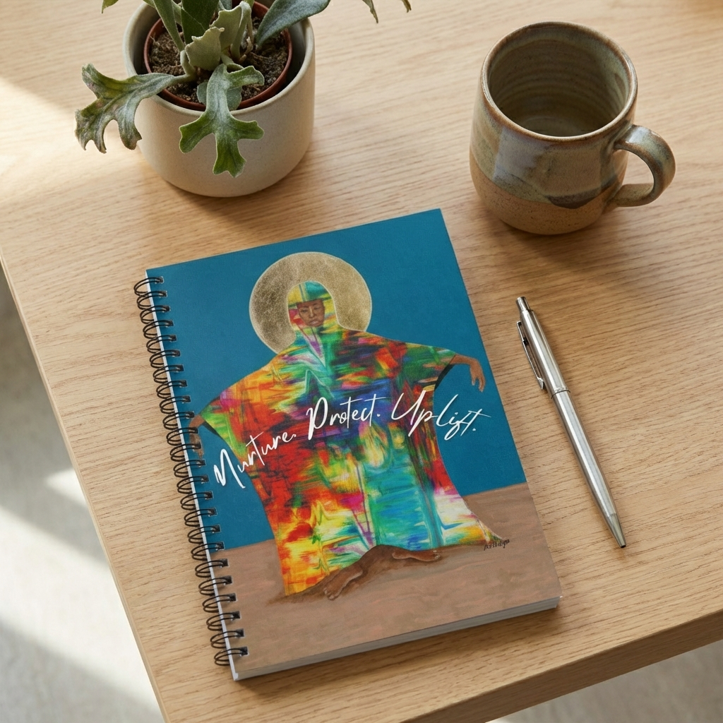 Mother Earth Spiral Notebook | Afrofuturist Journal, "Nurture. Protect. Uplift." 6"x8"
