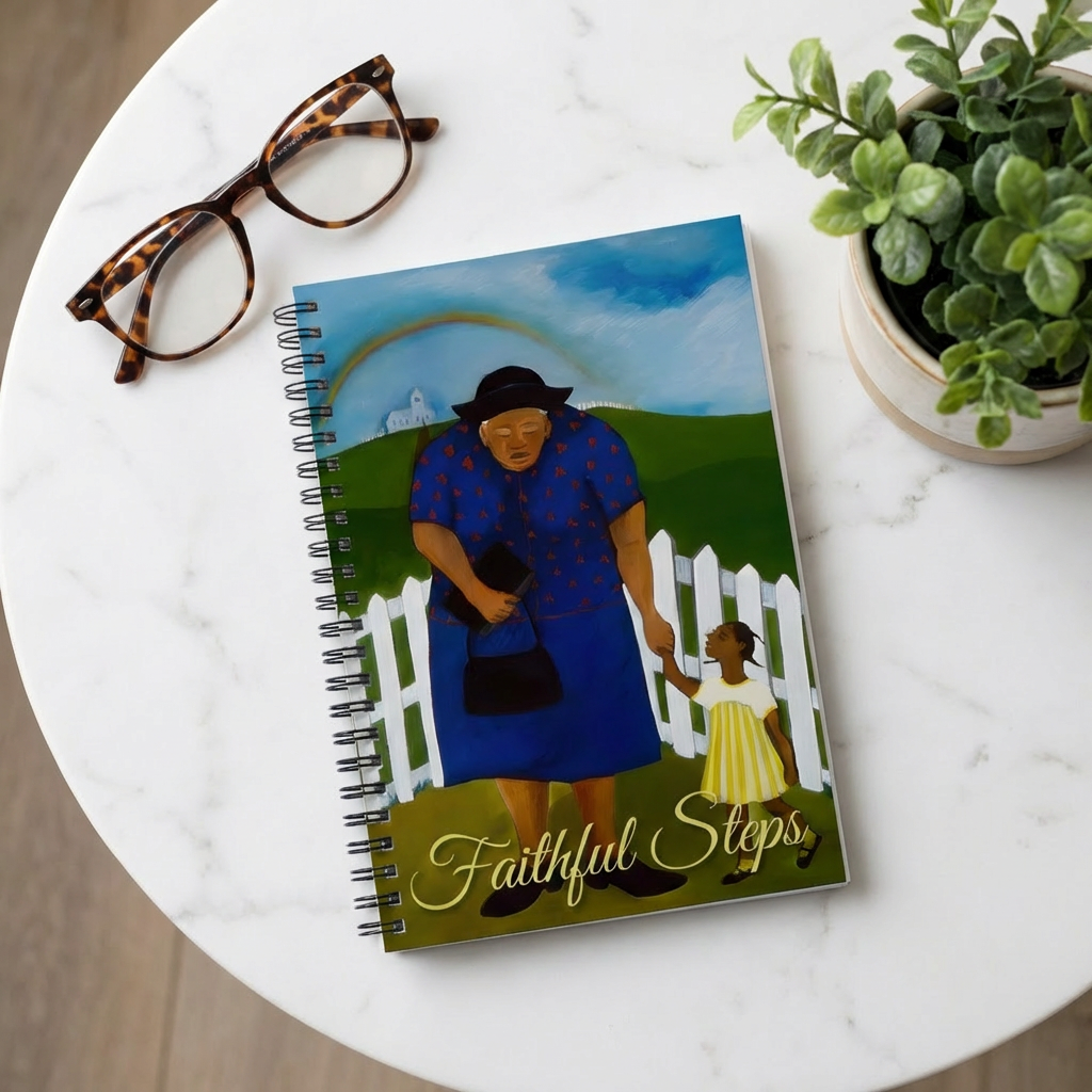 Goin' To Church Spiral Notebook | Black Church Art, Faith Journal, Ruled 6"x8"