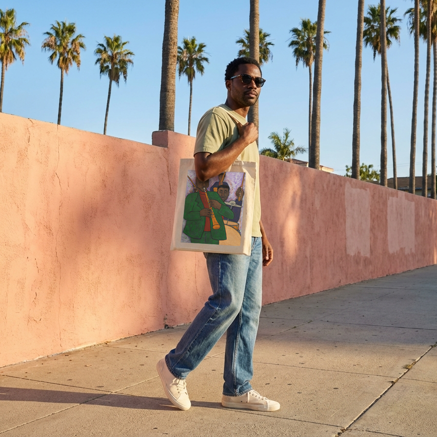 Jazz Art Tote Bag  | Three Musicians Black Music Art | African American Artist | Cotton Canvas Gift