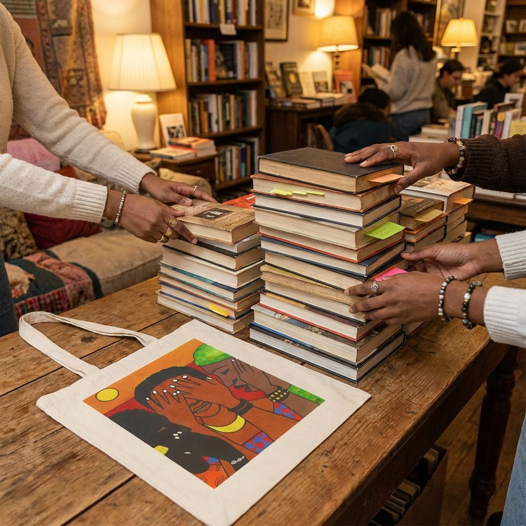 African Women Wisdom Art Tote Bag | See Hear Speak No Evil | Black Artist Cotton Canvas | Unity Gift