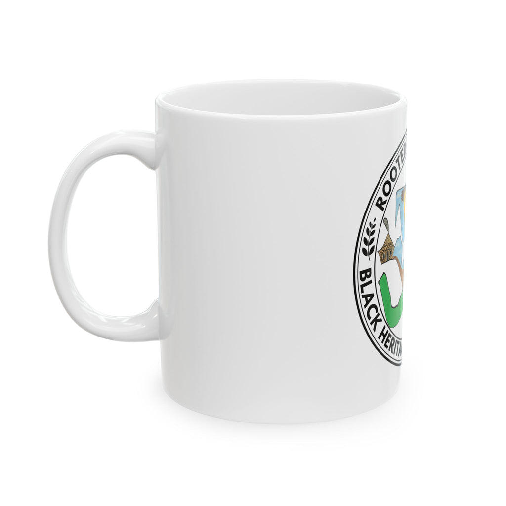 Rooted in the Land ceramic mug 11oz product view — Art Is Power Vol. I by Inkwell Fine Art Prints