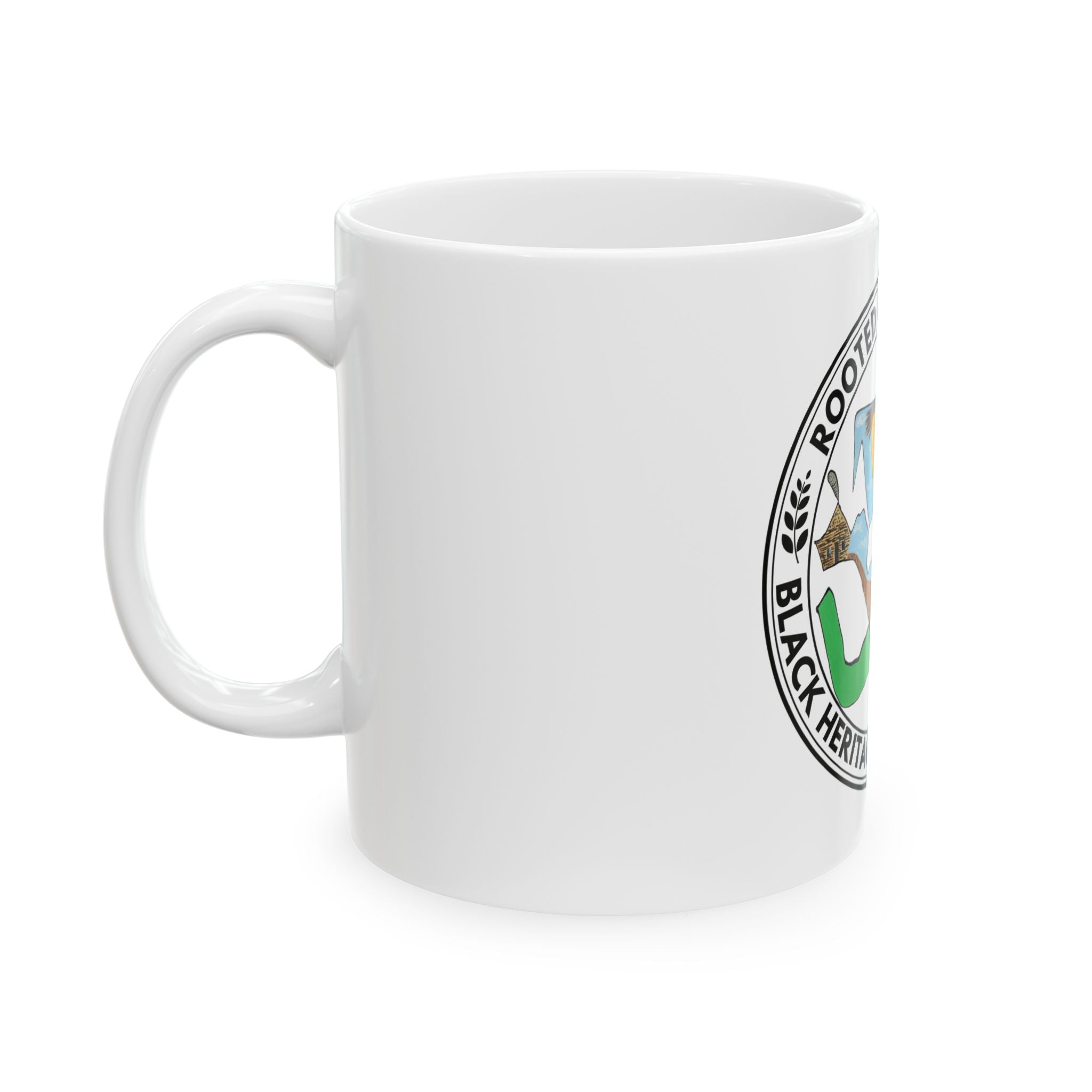 Rooted in the Land ceramic mug 11oz product view — Art Is Power Vol. I by Inkwell Fine Art Prints