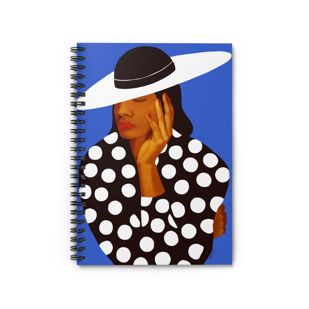 Black and White Polka Dot Spiral Notebook | African American Woman Art, Ruled Journal, 6"x8"