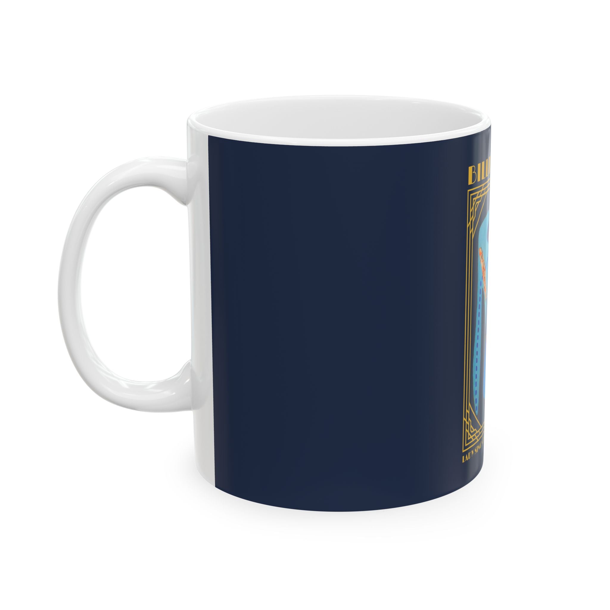 Billie Holiday Art Deco ceramic mug 11oz product view — Art Is Power Vol. I by Inkwell Fine Art Prints