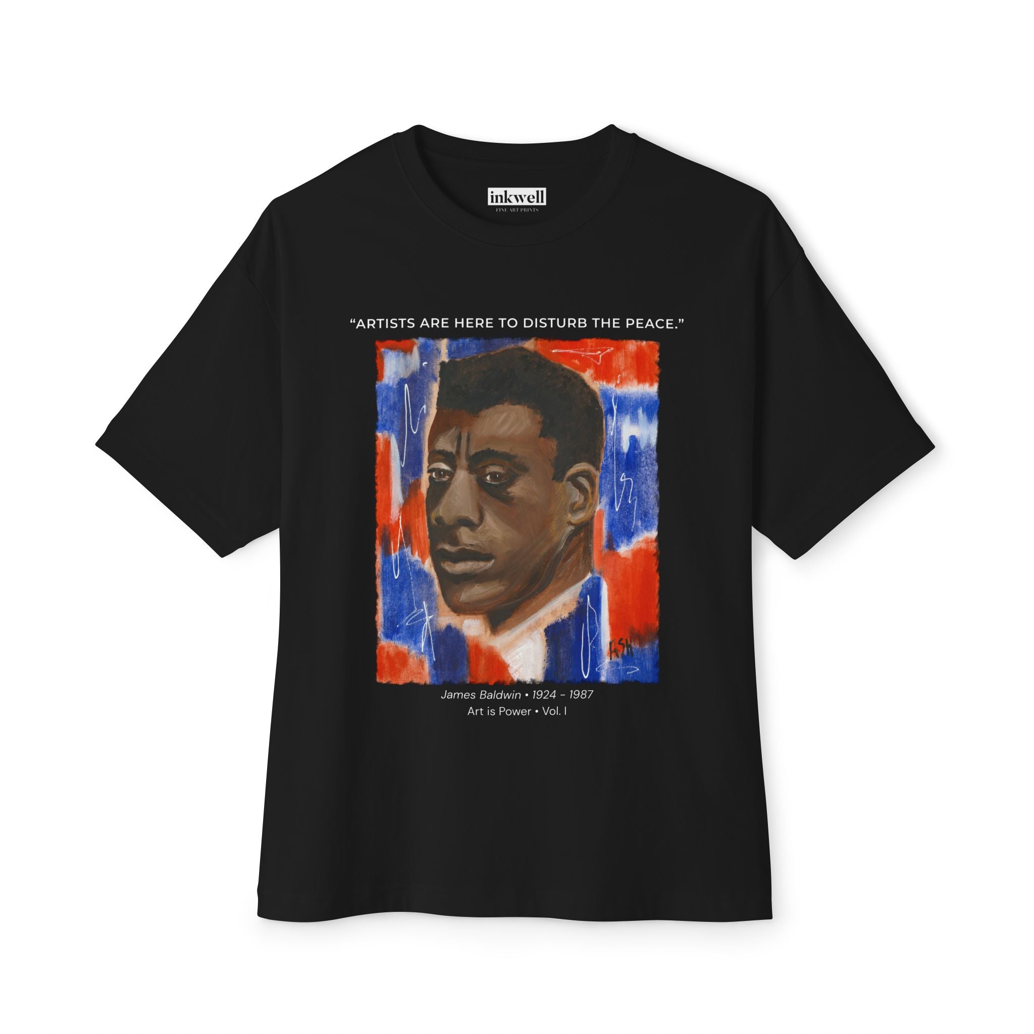 James Baldwin tee product mockup — Art Is Power Vol. I | Inkwell Fine Art Prints