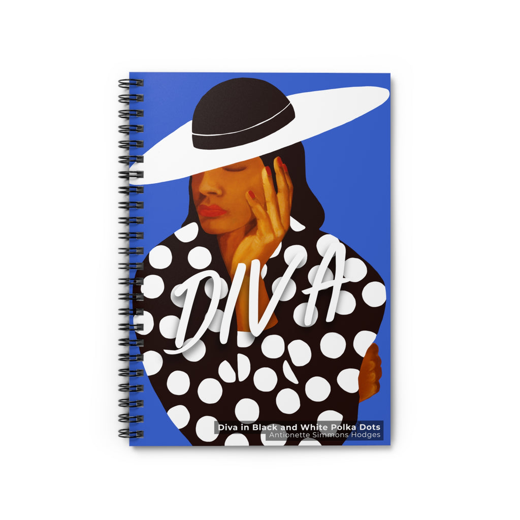 Diva in Black and White Polka Dots Spiral Notebook | Black Woman Art, Ruled Journal, 6"x8"