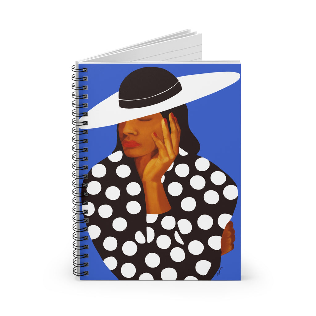 Black and White Polka Dot Spiral Notebook | African American Woman Art, Ruled Journal, 6"x8"