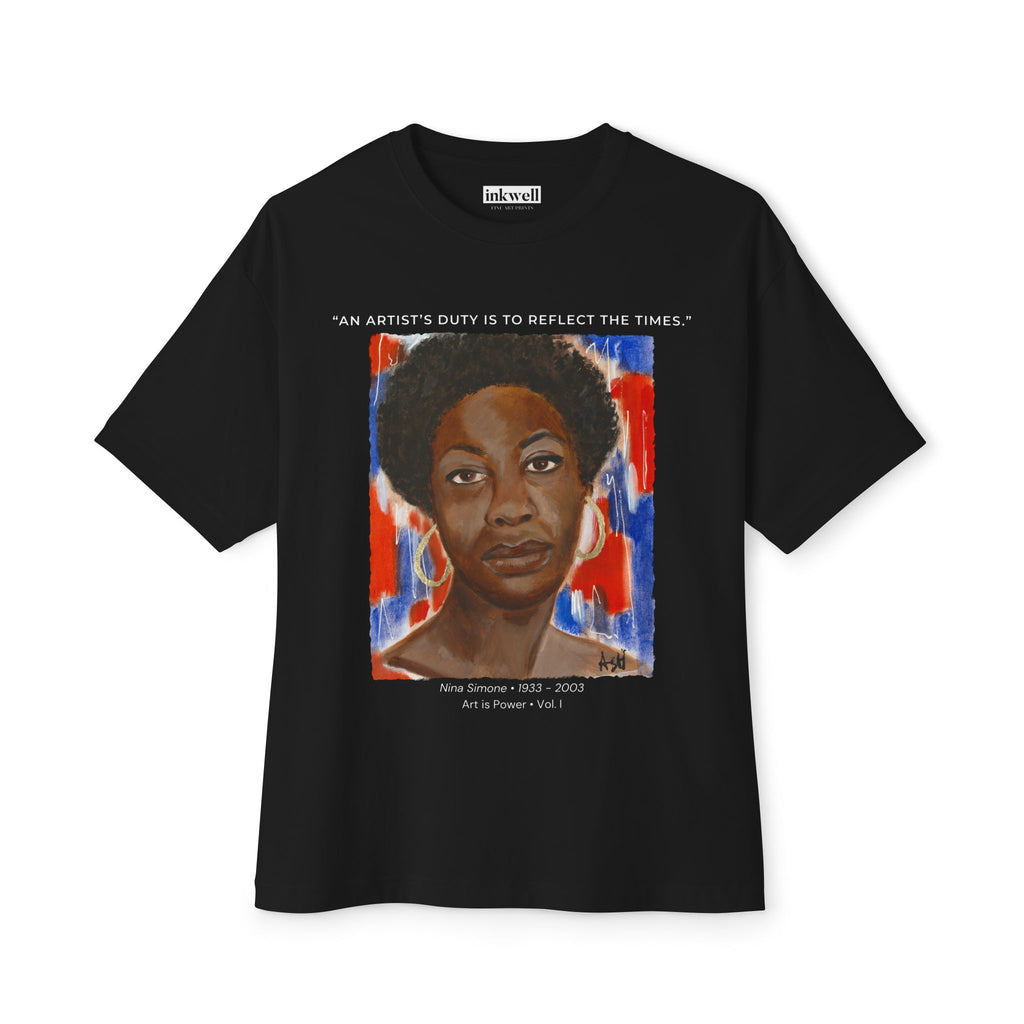 Nina Simone tribute tee product mockup — Art Is Power Vol. I | Inkwell Fine Art Prints