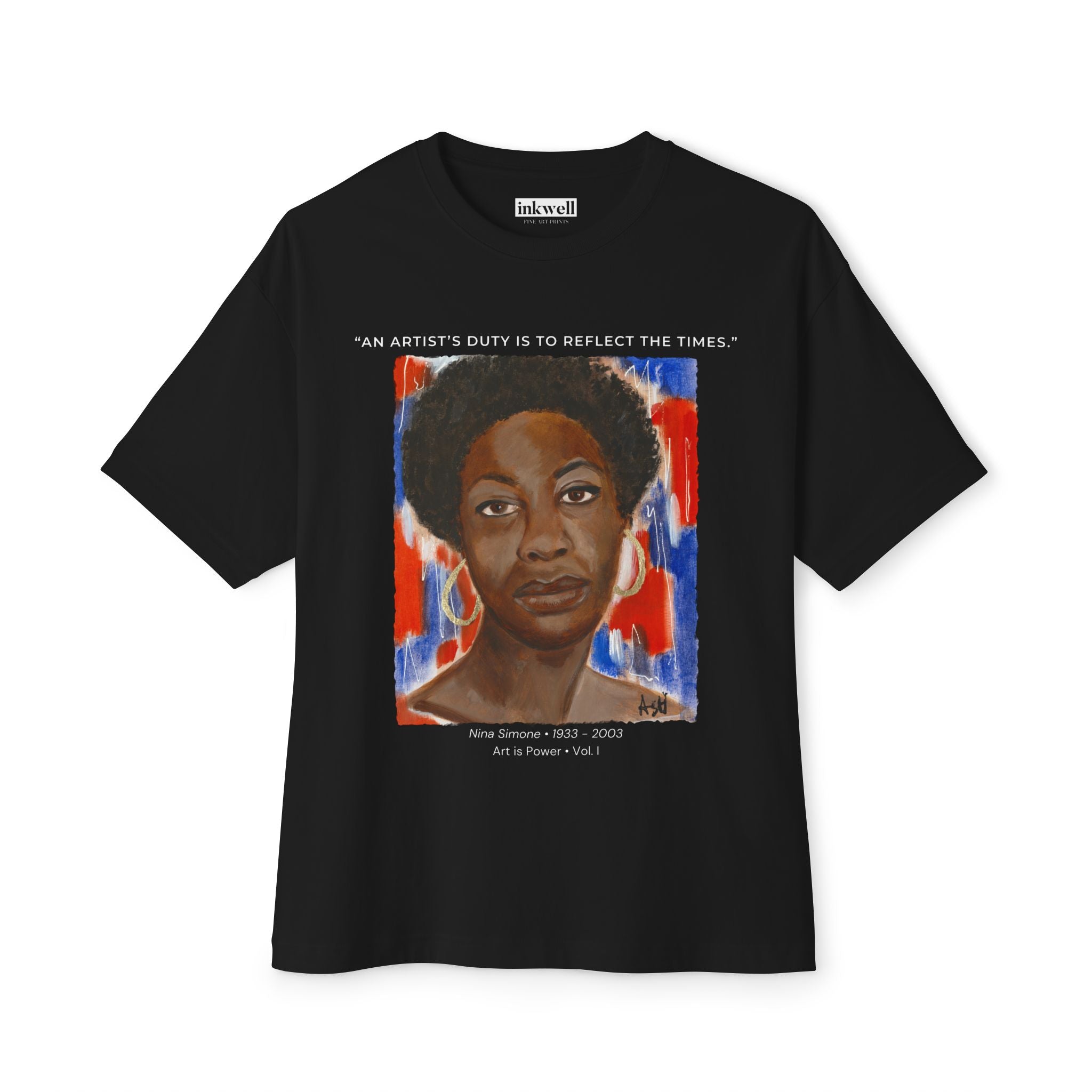 Nina Simone tribute tee product mockup — Art Is Power Vol. I | Inkwell Fine Art Prints