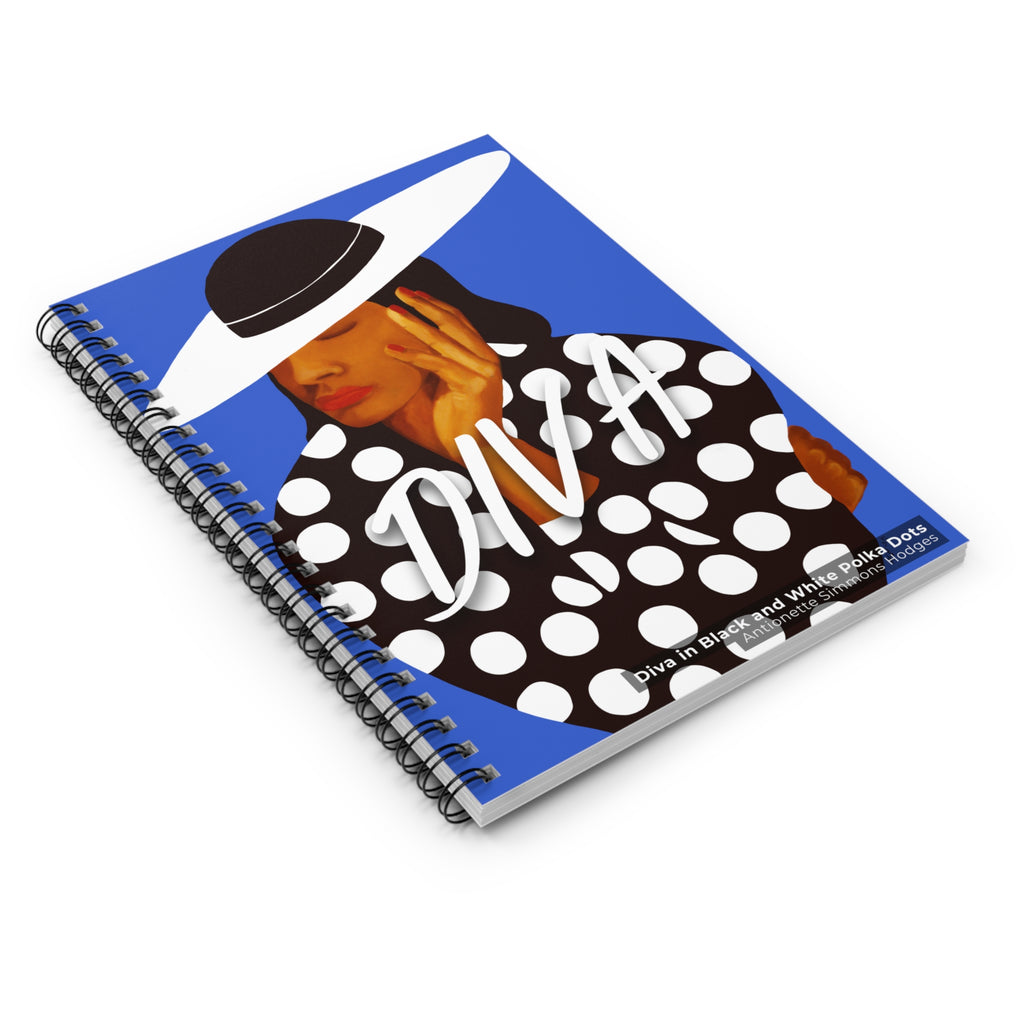 Diva in Black and White Polka Dots Spiral Notebook | Black Woman Art, Ruled Journal, 6"x8"