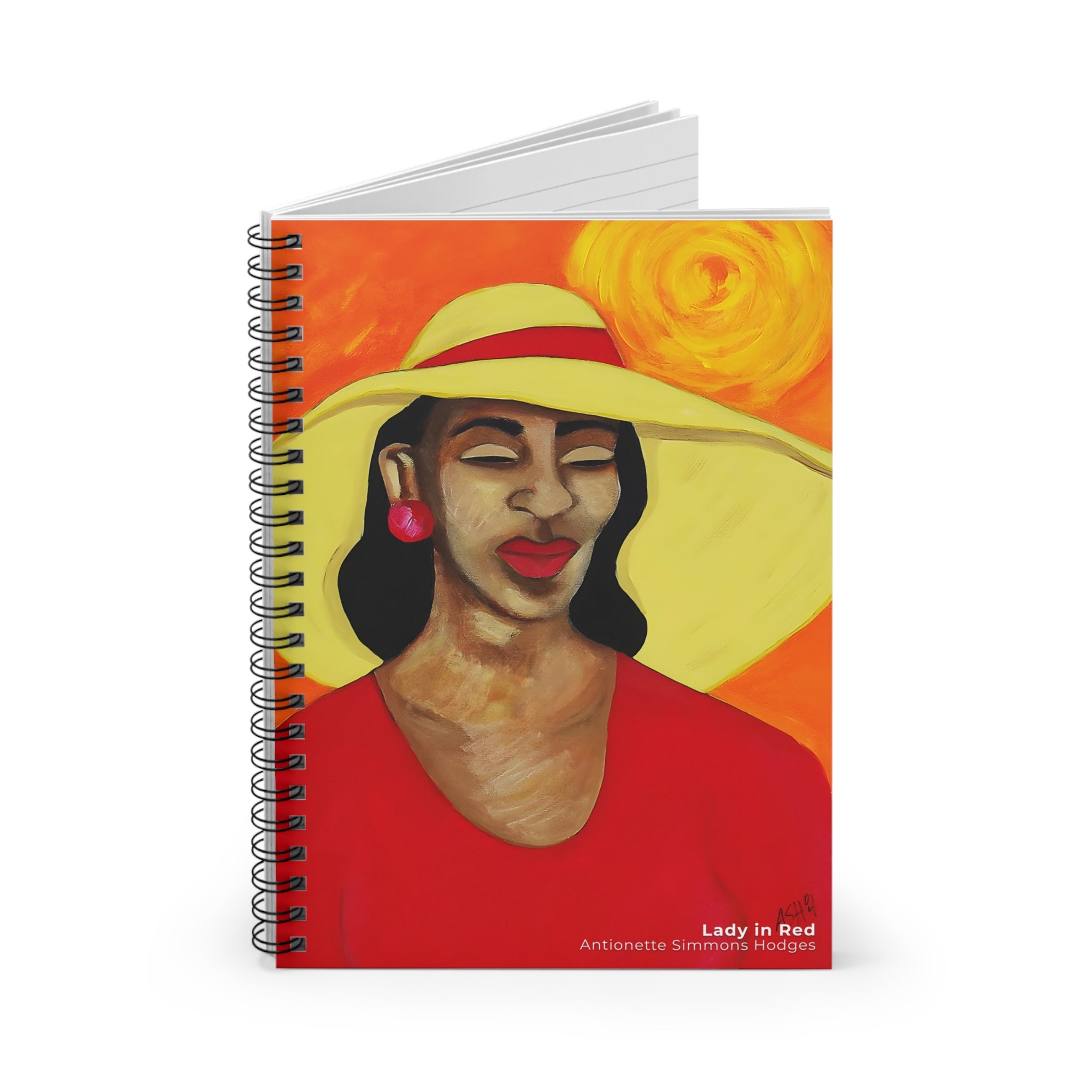 Lady in Red Spiral Notebook | Woman in Wide Hat Illustration, Ruled Journal