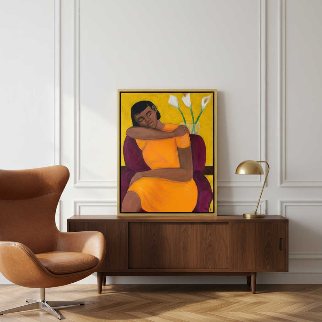 Black Woman Framed Canvas Wall Art (Meditation) | African American Home Decor
