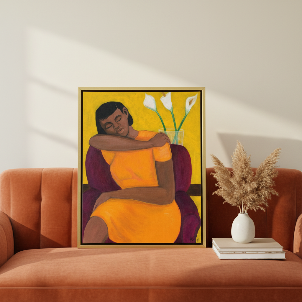 Black Woman Framed Canvas Wall Art (Meditation) | African American Home Decor