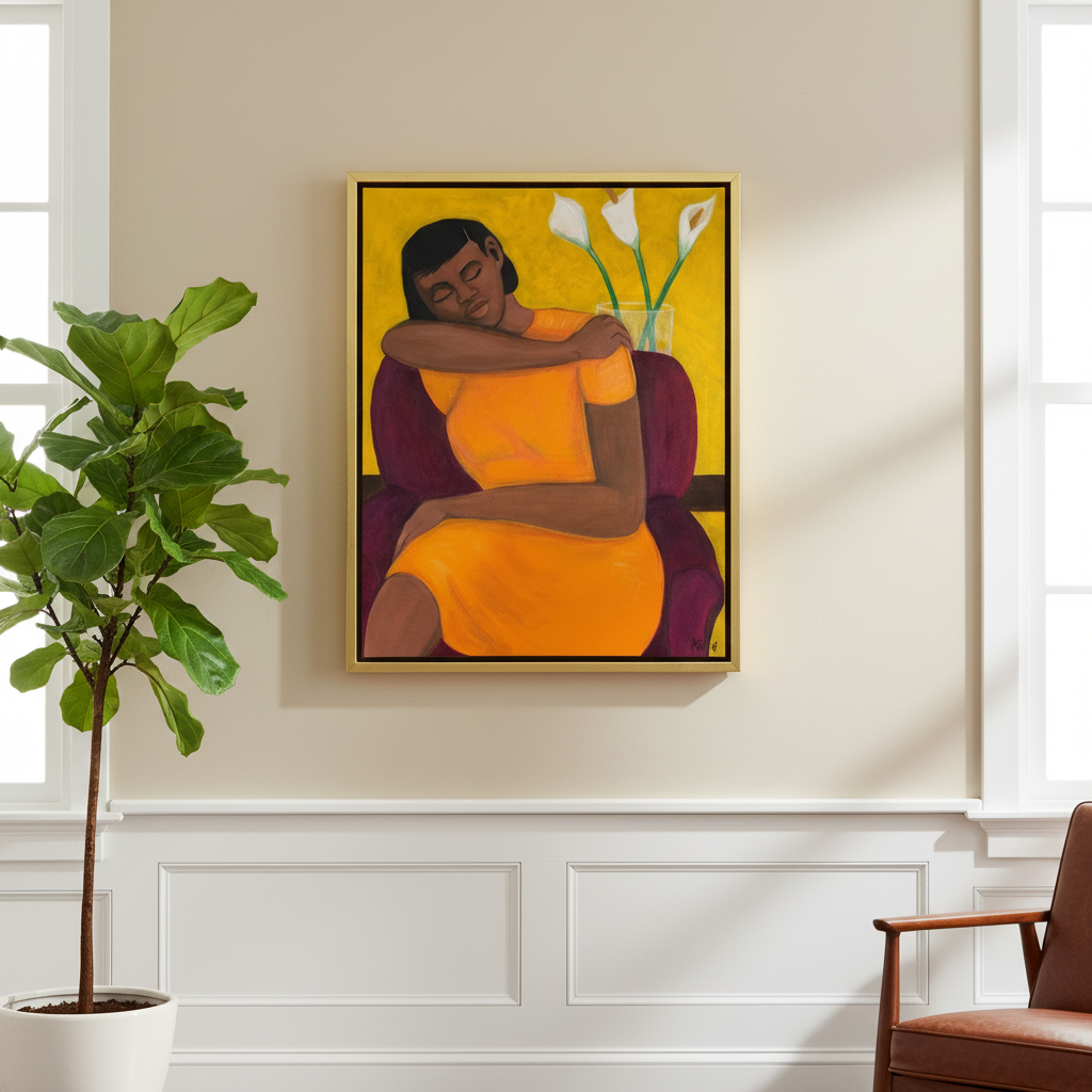 Black Woman Framed Canvas Wall Art (Meditation) | African American Home Decor