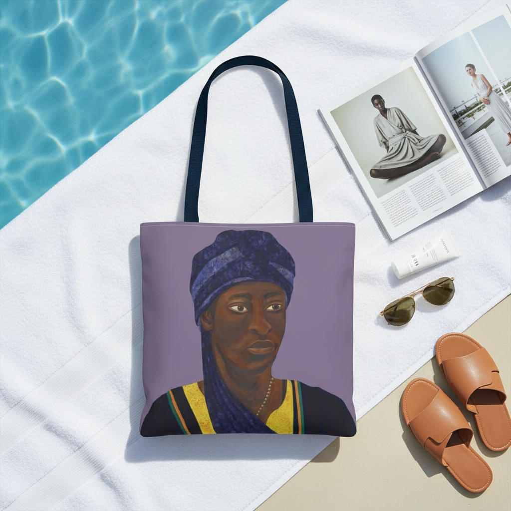 The African Art Tote Bag poolside flatlay — Pan-African design for summer lifestyle