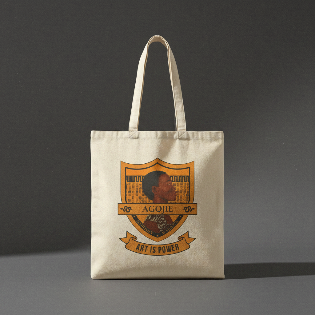 Dahomey Warrior natural canvas tote bag standing upright product view — Art Is Power Vol. I by Inkwell Fine Art Prints