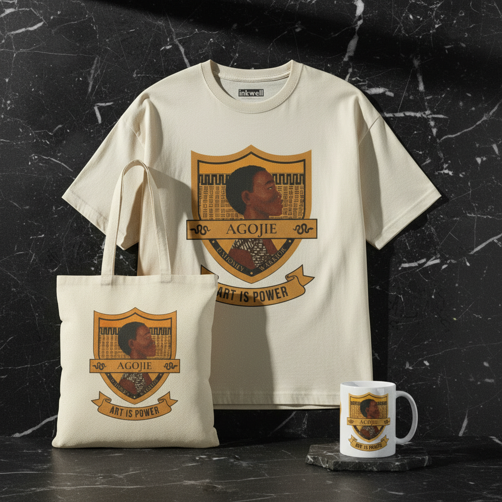 The Warrior Set — tee + mug + tote gift set hero — Dahomey Warrior — Art Is Power Vol. I | Inkwell Fine Art Prints
