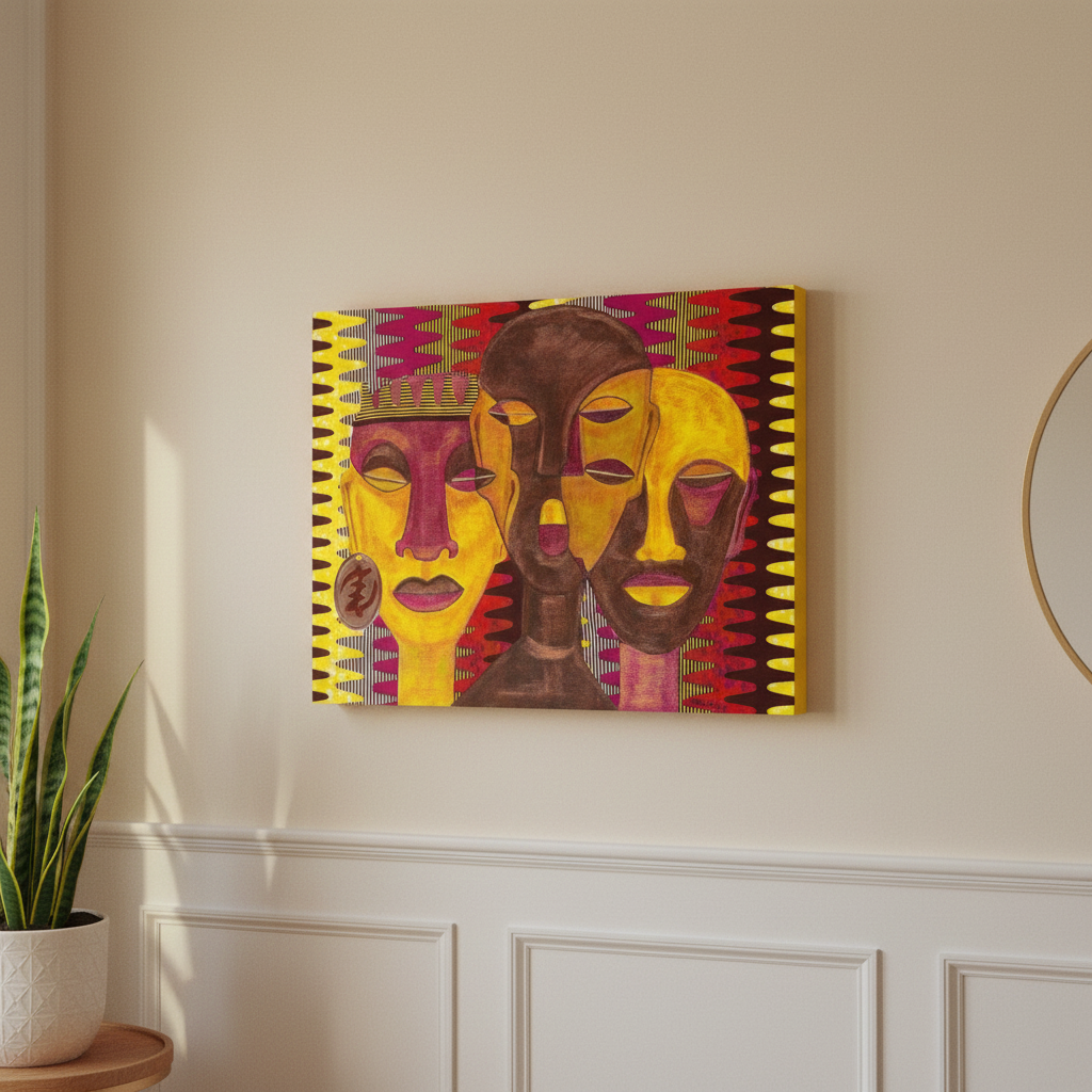 All Hail the Queen canvas print hung on large wall — Black queen Afrocentric art in room setting