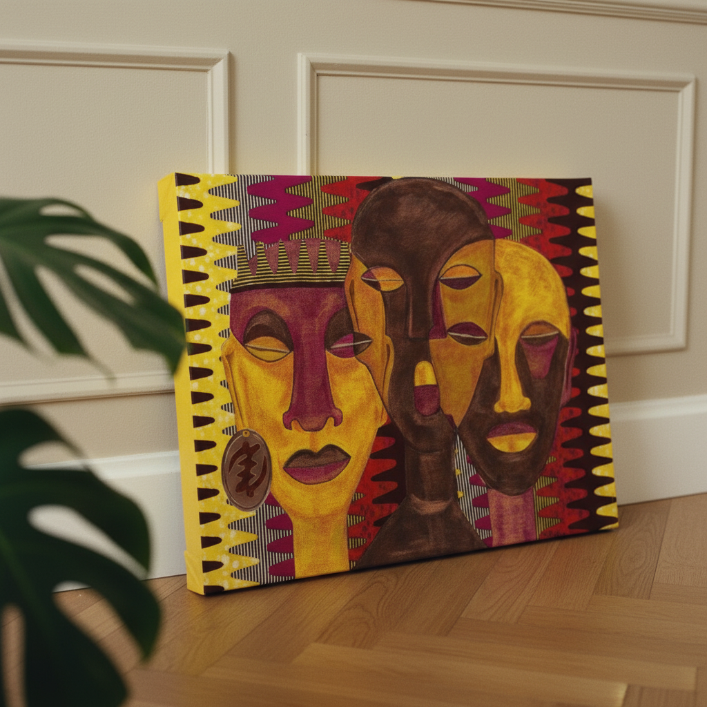 All Hail the Queen canvas print Dutch tilt close-up — Afrocentric Black queen mixed media art