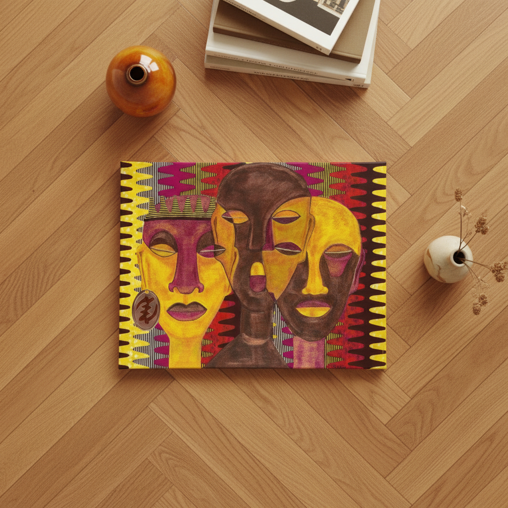All Hail the Queen canvas print bird's eye view on floor — Afrocentric mixed media Black queen art