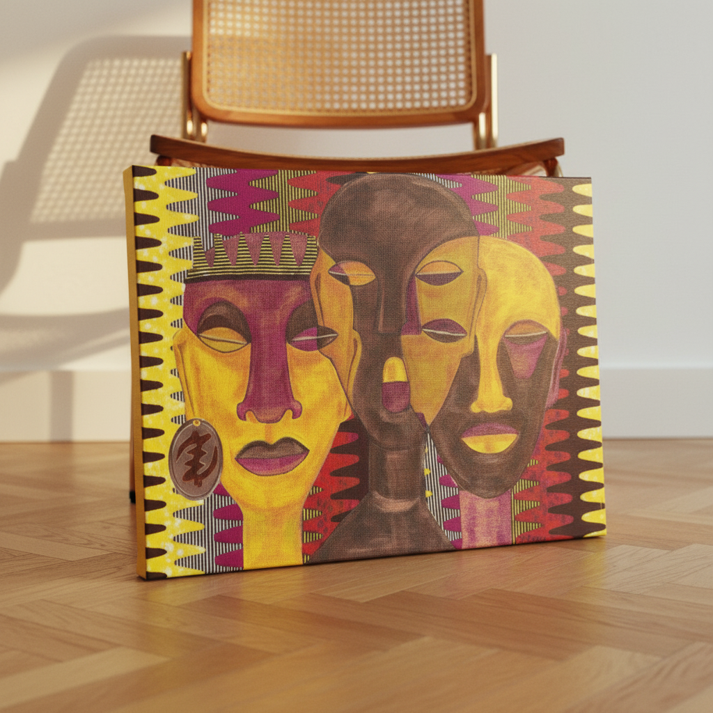 All Hail the Queen canvas print leaning on floor — Black queen Afrocentric art by Antionette Simmons Hodges