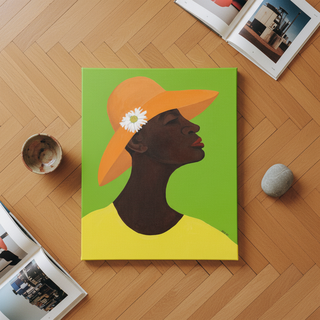 Black Woman Framed Canvas Wall Art (Church Hat) | African American Decor
