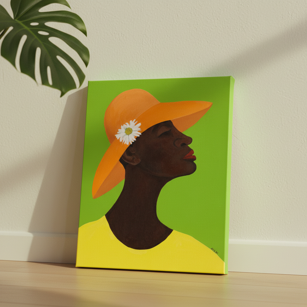 Black Woman Framed Canvas Wall Art (Church Hat) | African American Decor